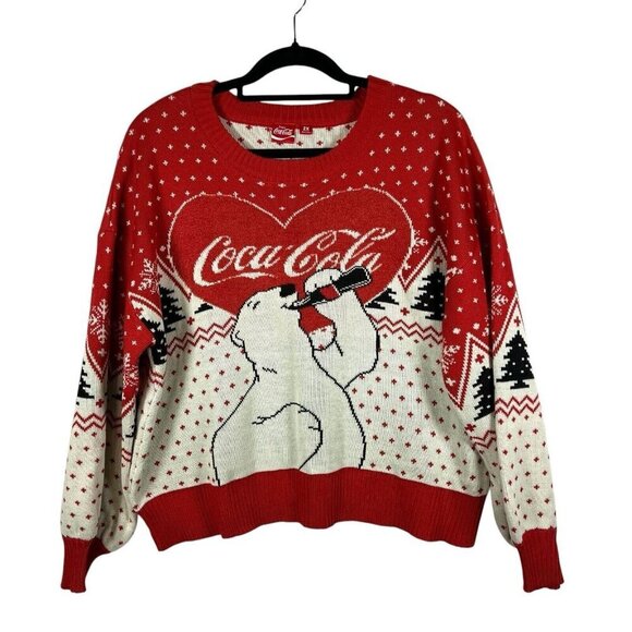 CocaCola Polar Bear Sweater Womens‎ Sz 2X Fair Isle Holiday Christmas Cozycore - Picture 1 of 9